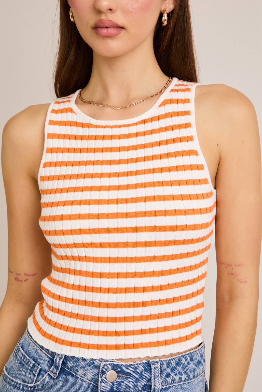 Orange and White Striped Crop Tank