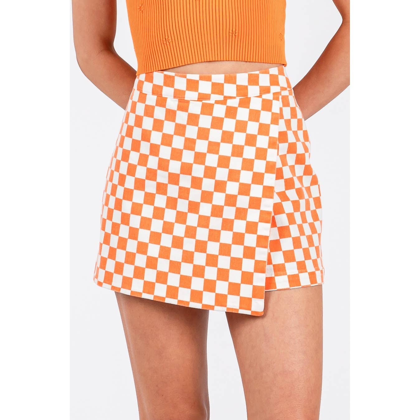 Checkered Game Day Orange and White Mini Skort