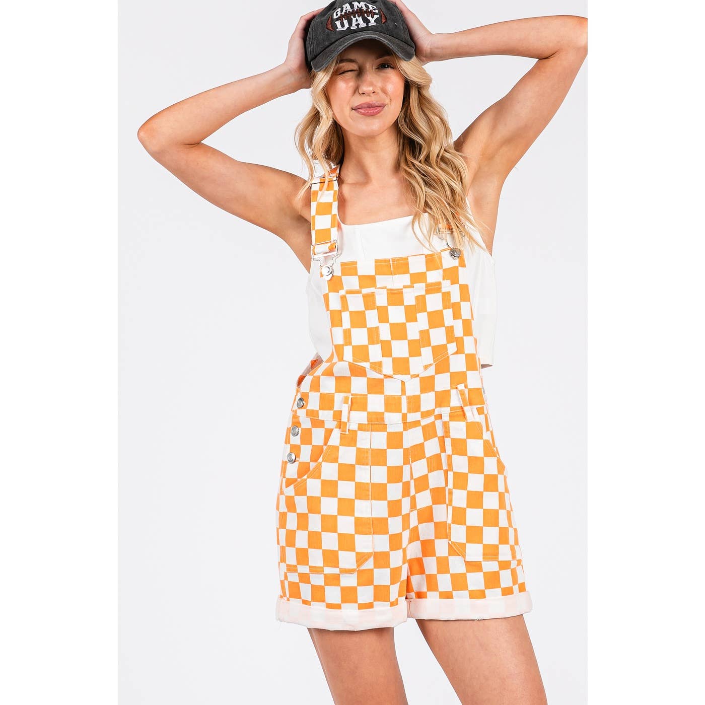 Game Day Checkered Overall Shorts