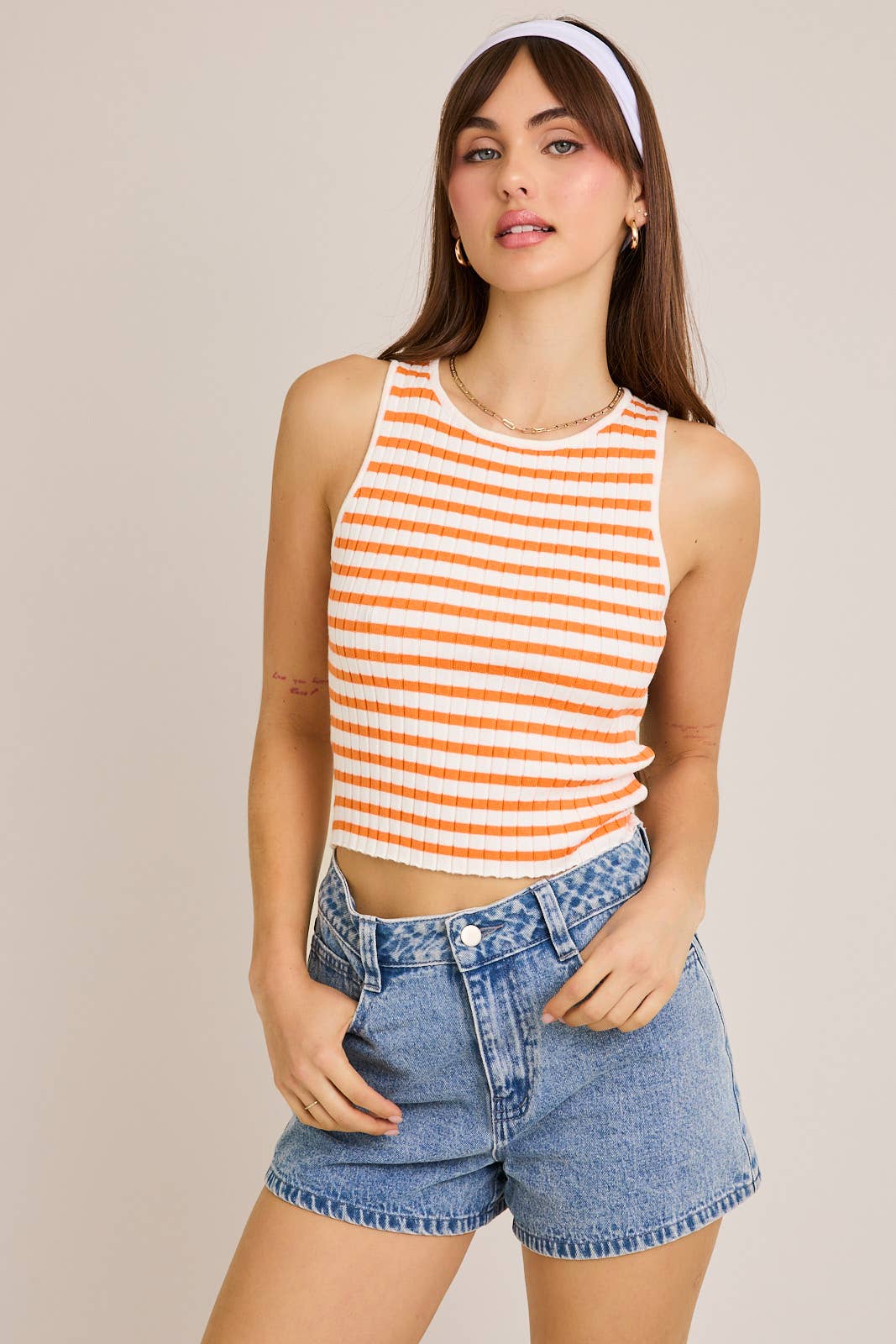 Orange and White Striped Crop Tank