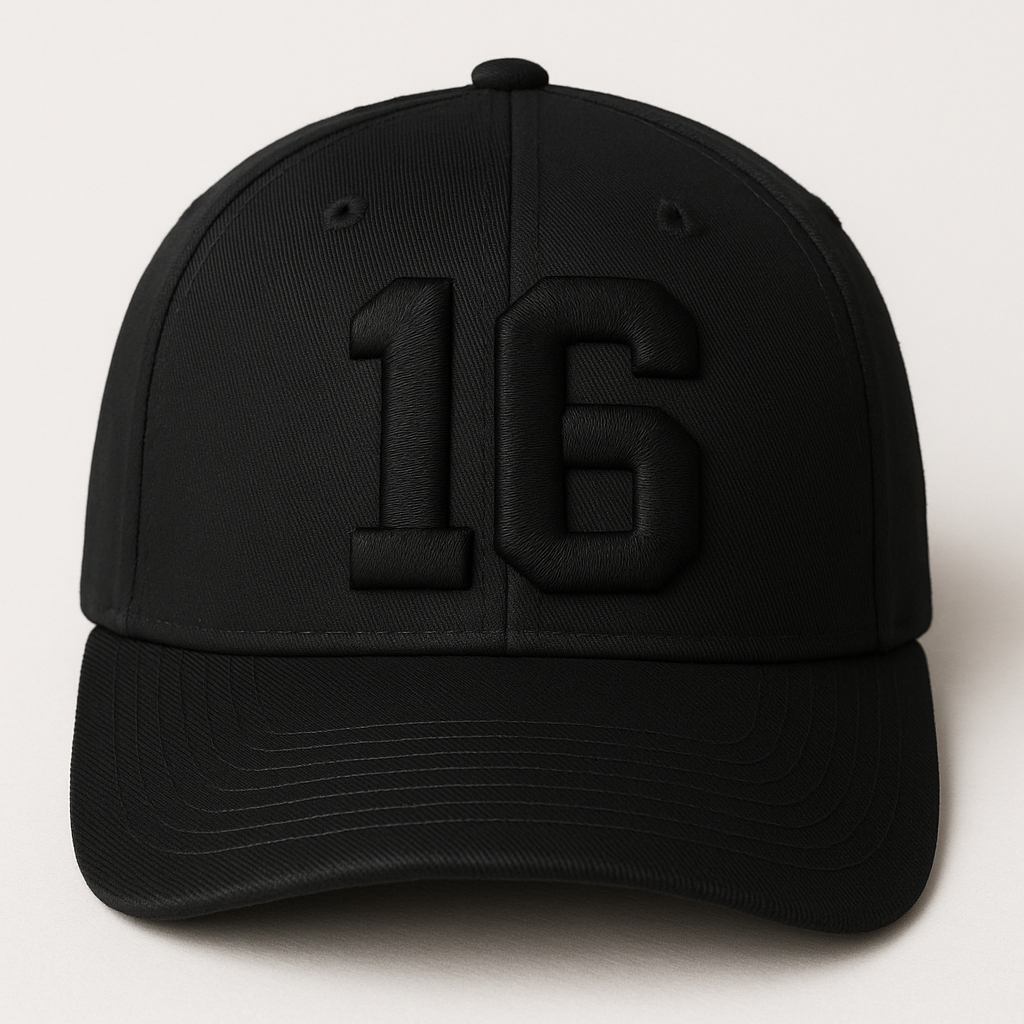Hat: 16 Black on Black