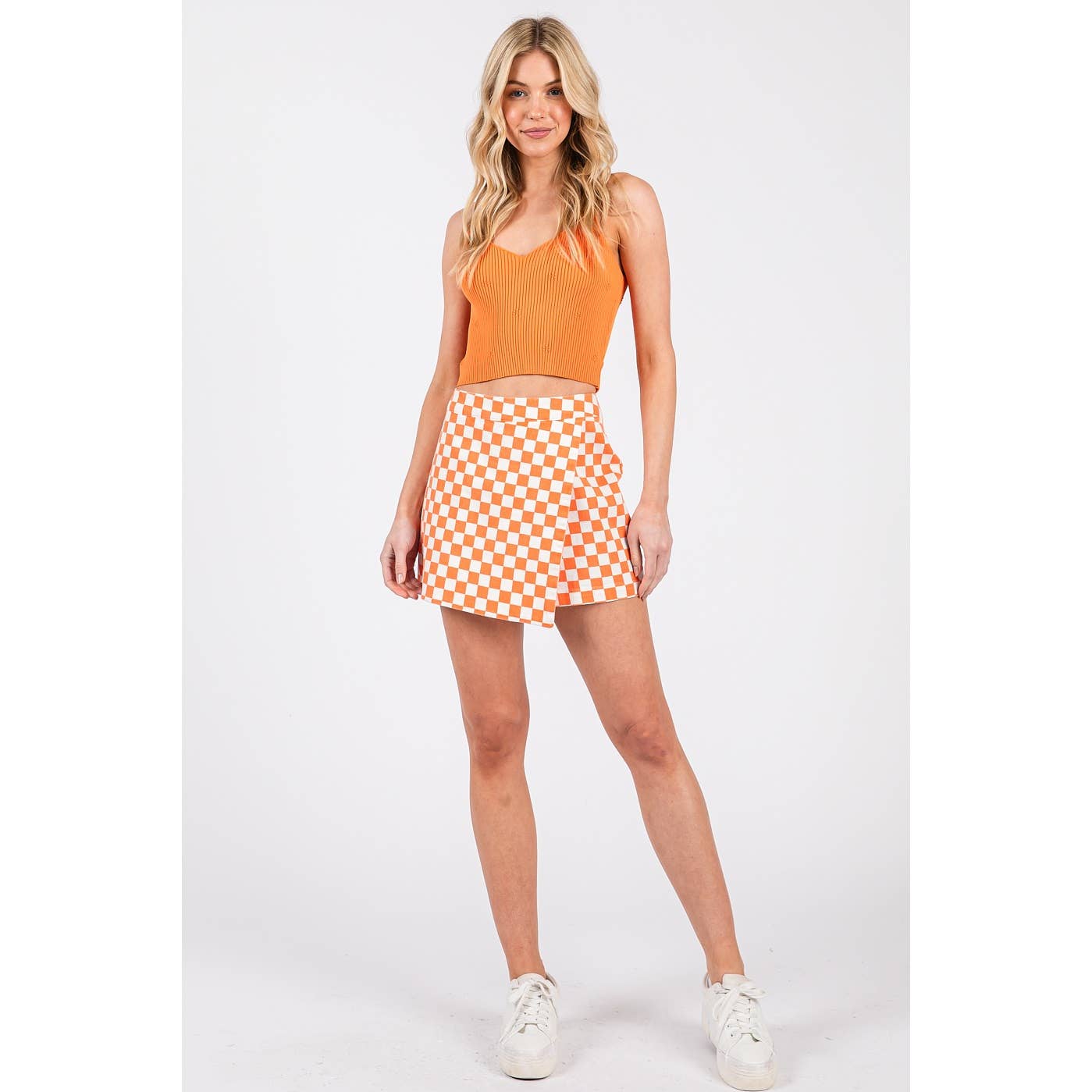 Checkered Game Day Orange and White Mini Skort
