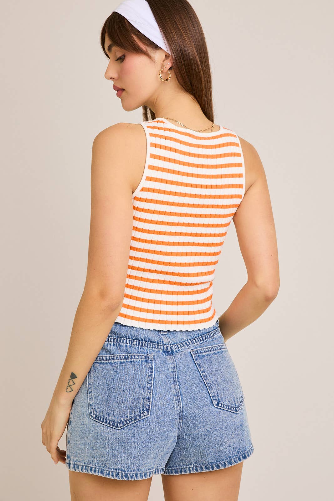 Orange and White Striped Crop Tank