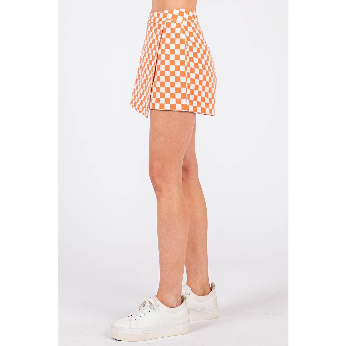 Checkered Game Day Orange and White Mini Skort