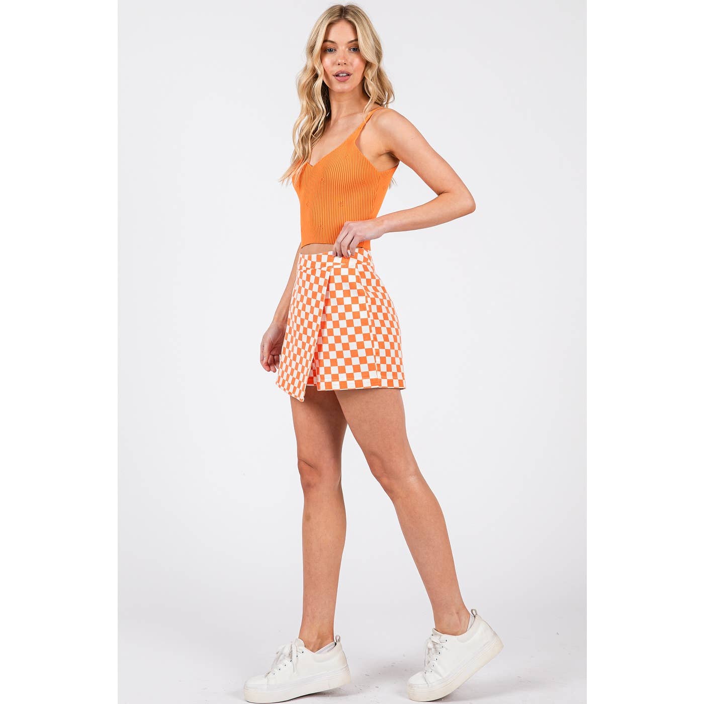 Checkered Game Day Orange and White Mini Skort
