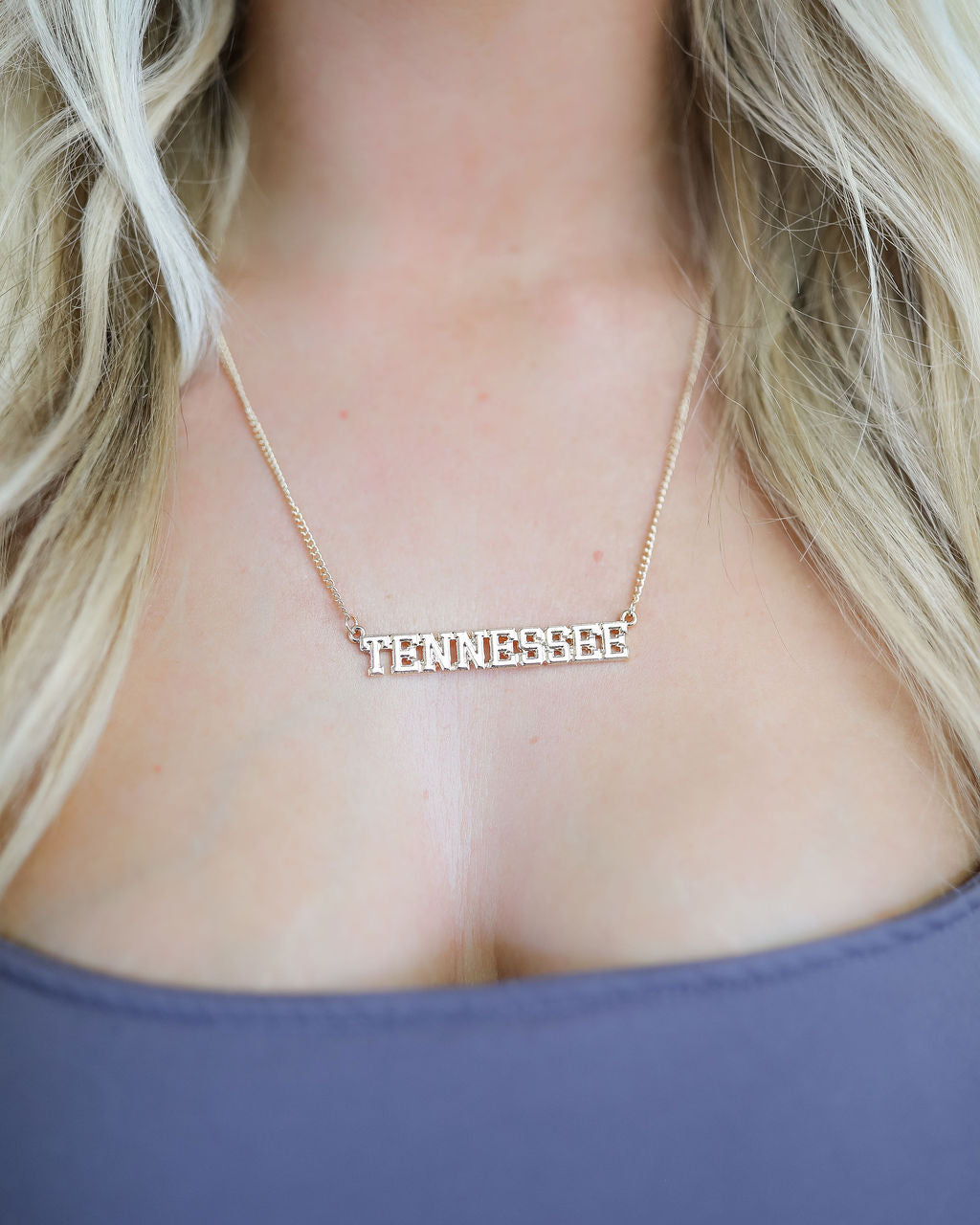 Tennessee Vols Varsity Outline Necklace in Shiny Gold