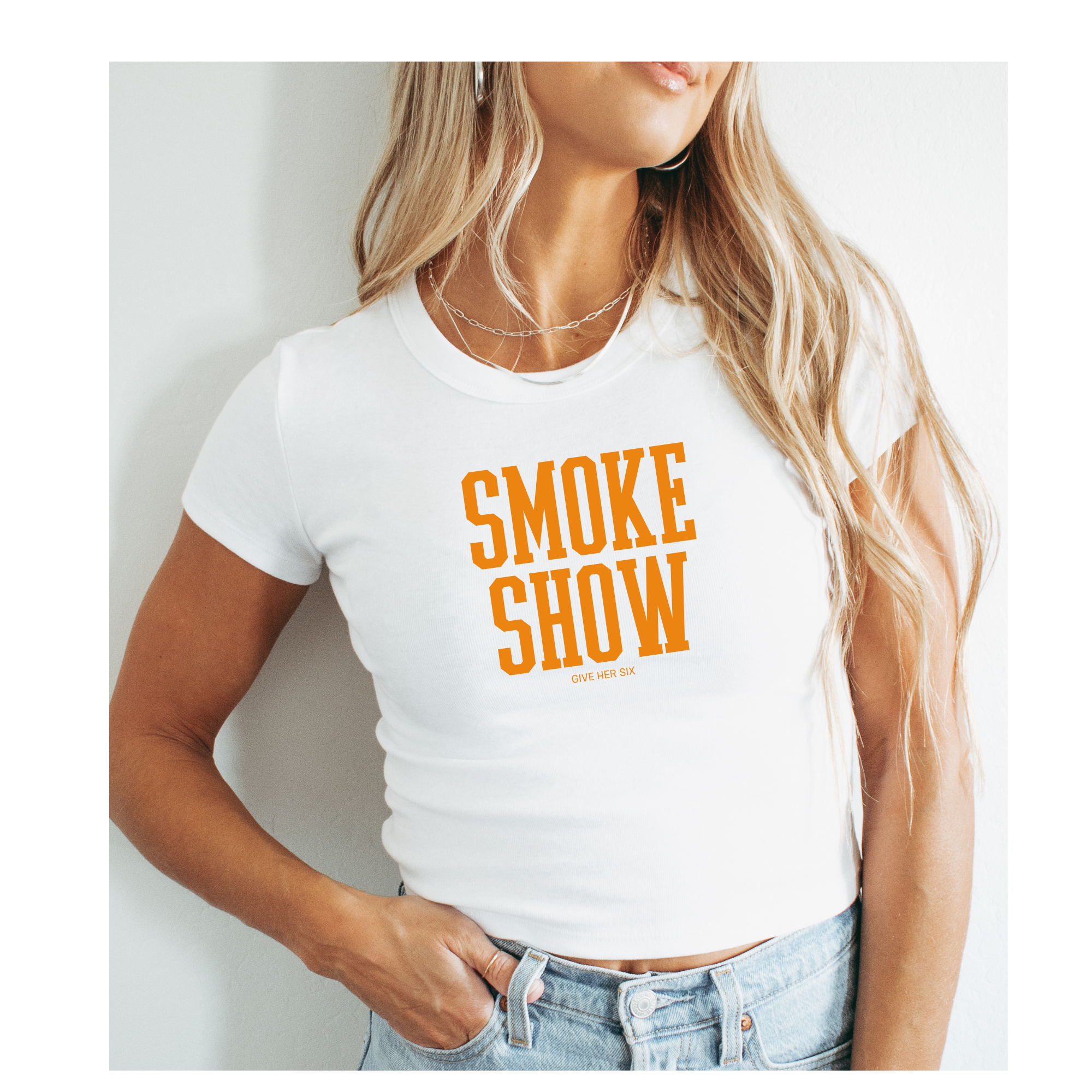 Smoke Show White Baby Tee