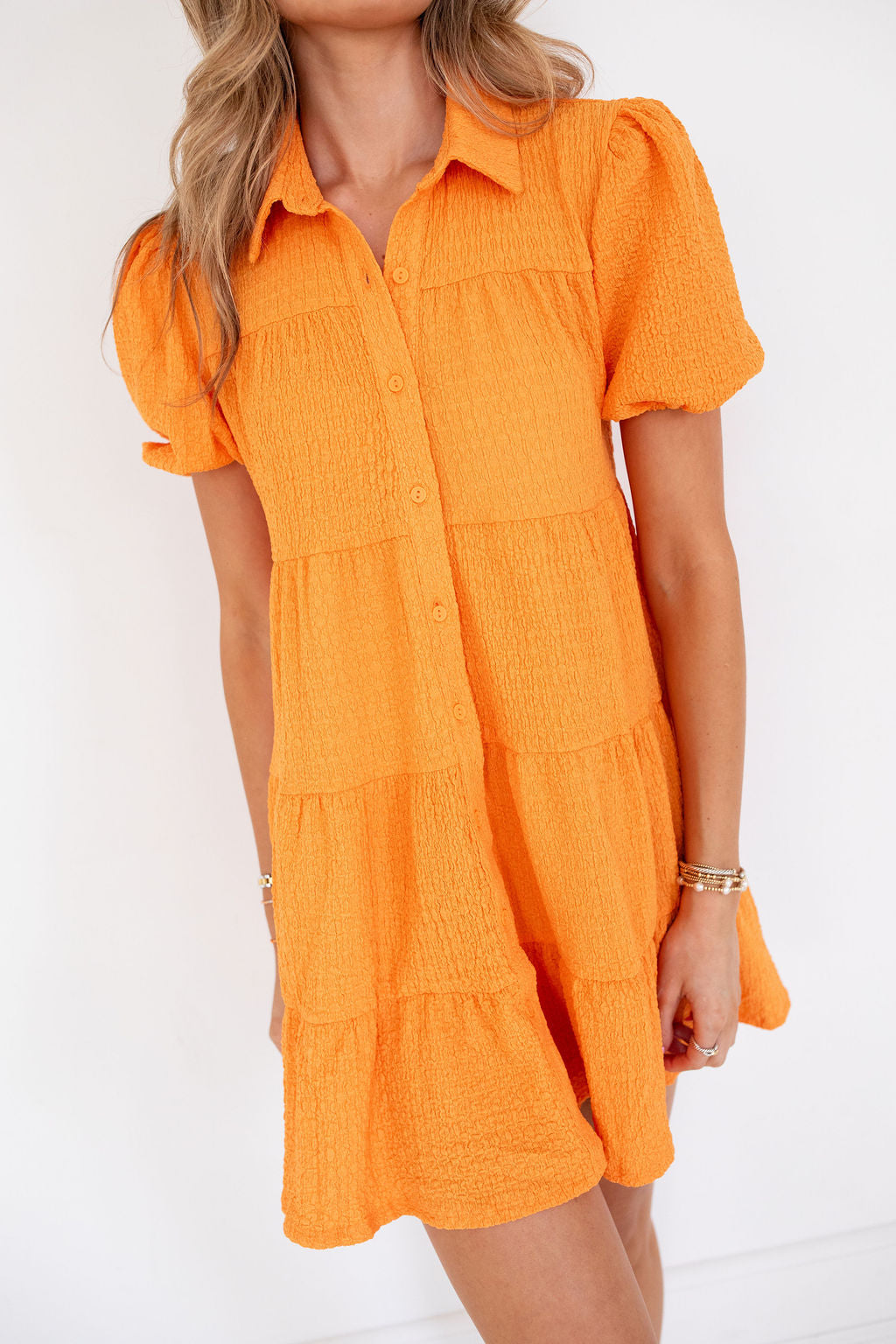 Taylor Orange Crinkled Dress