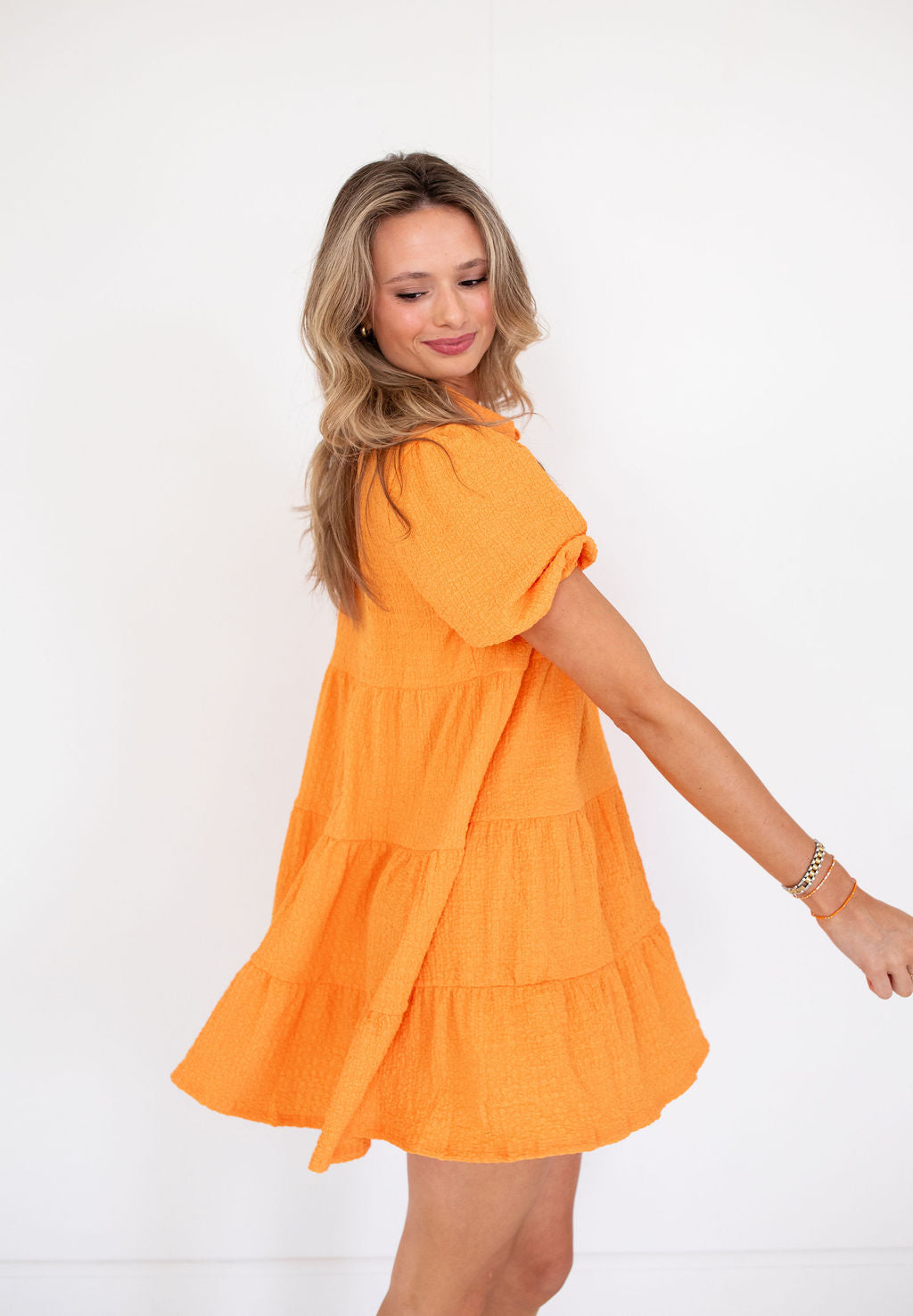 Taylor Orange Crinkled Dress