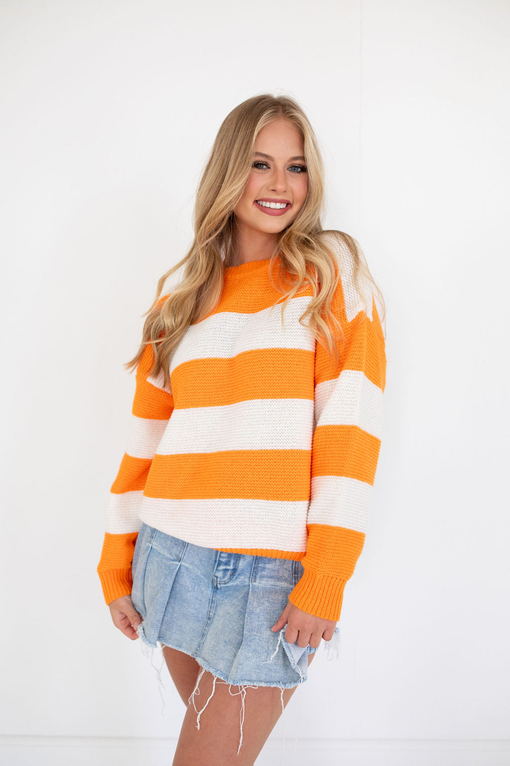 Orange and White Striped Sweater