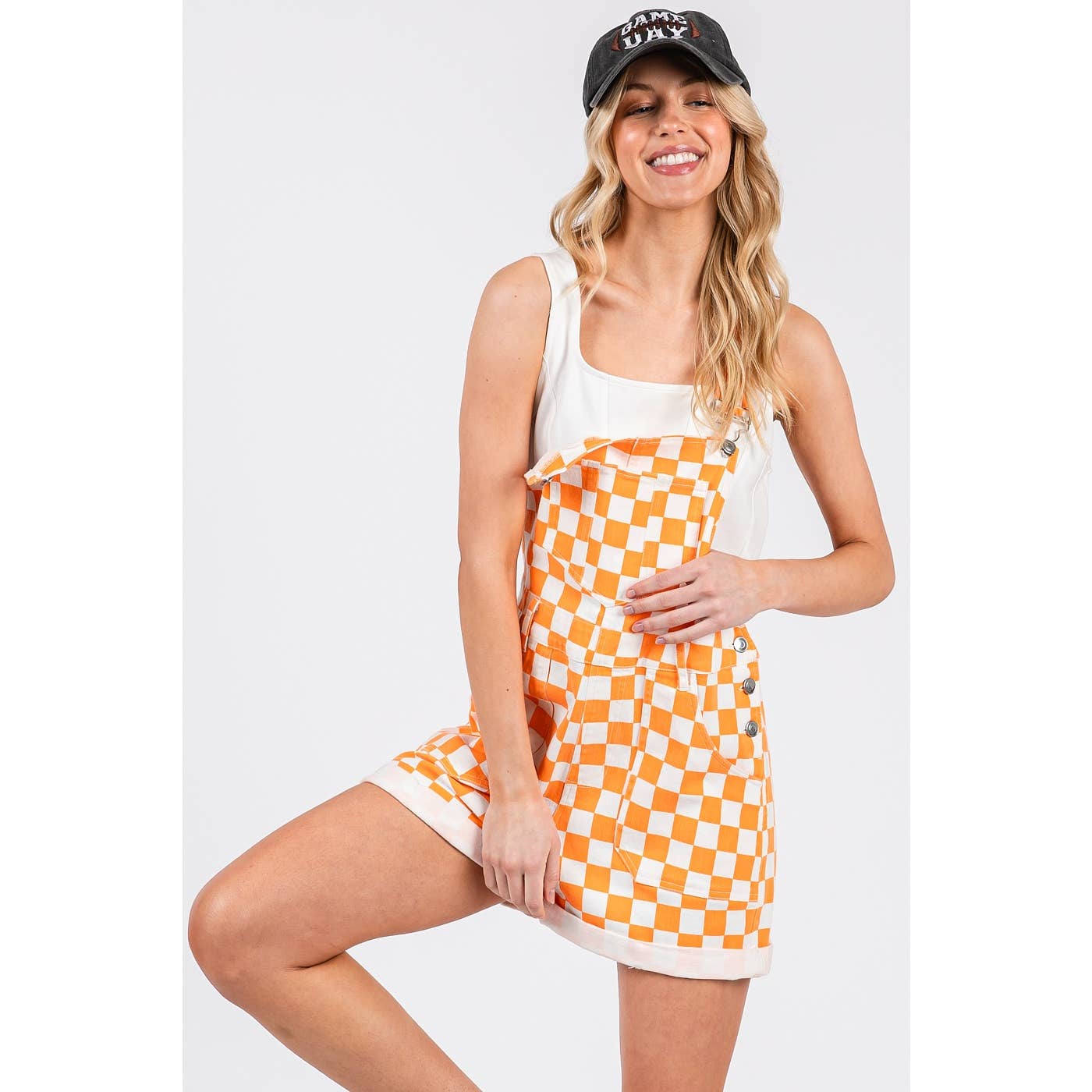 Game Day Checkered Overall Shorts