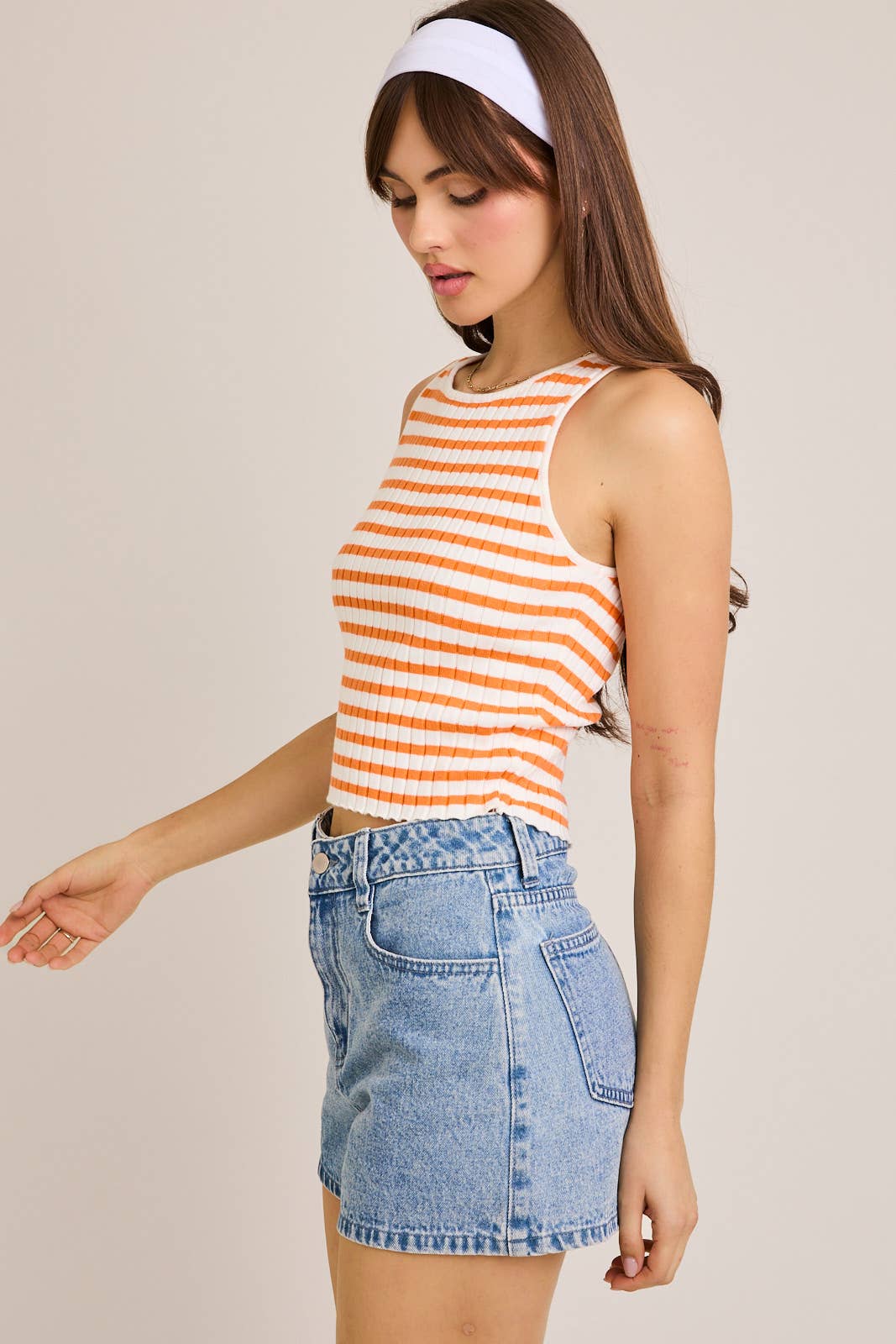 Orange and White Striped Crop Tank