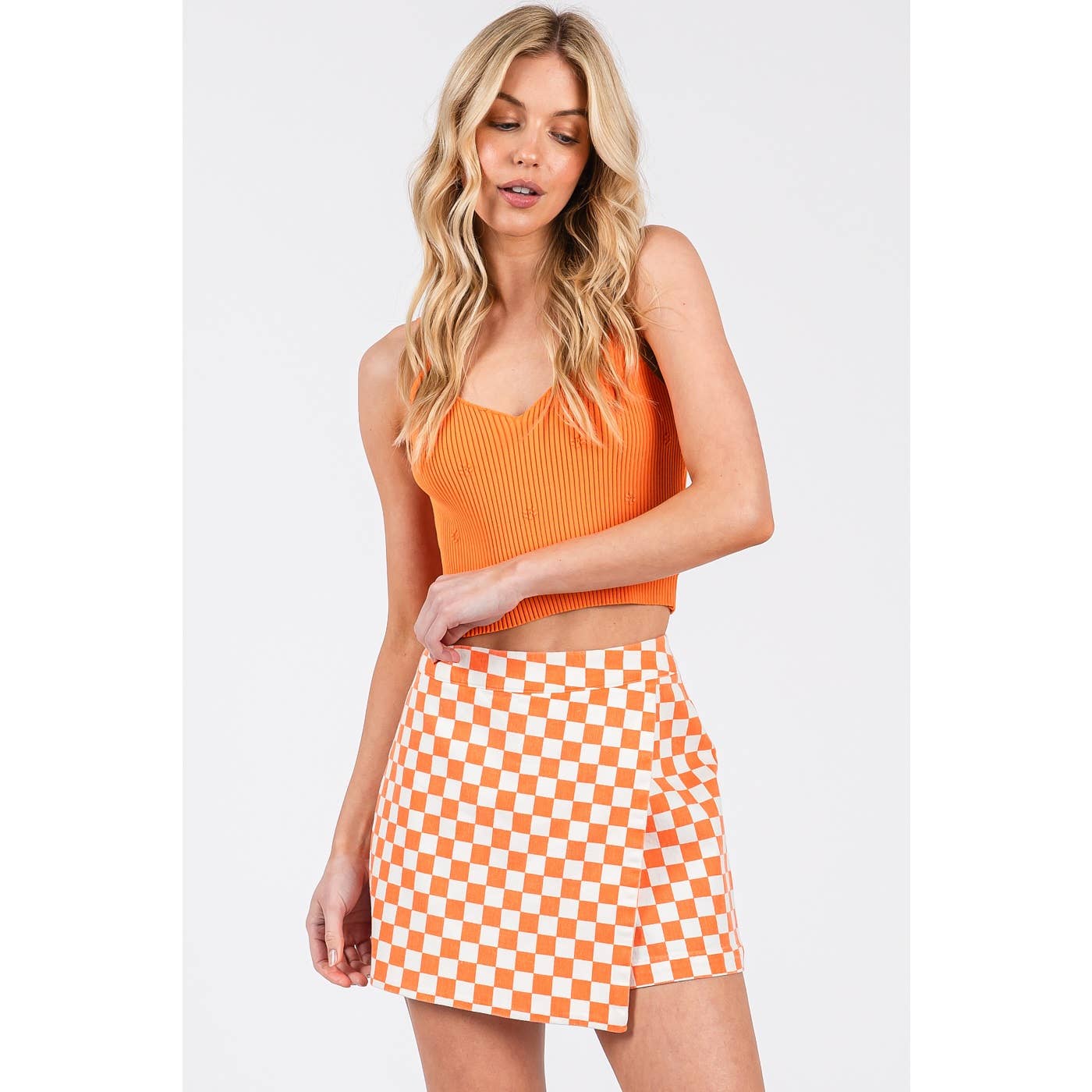 Checkered Game Day Orange and White Mini Skort