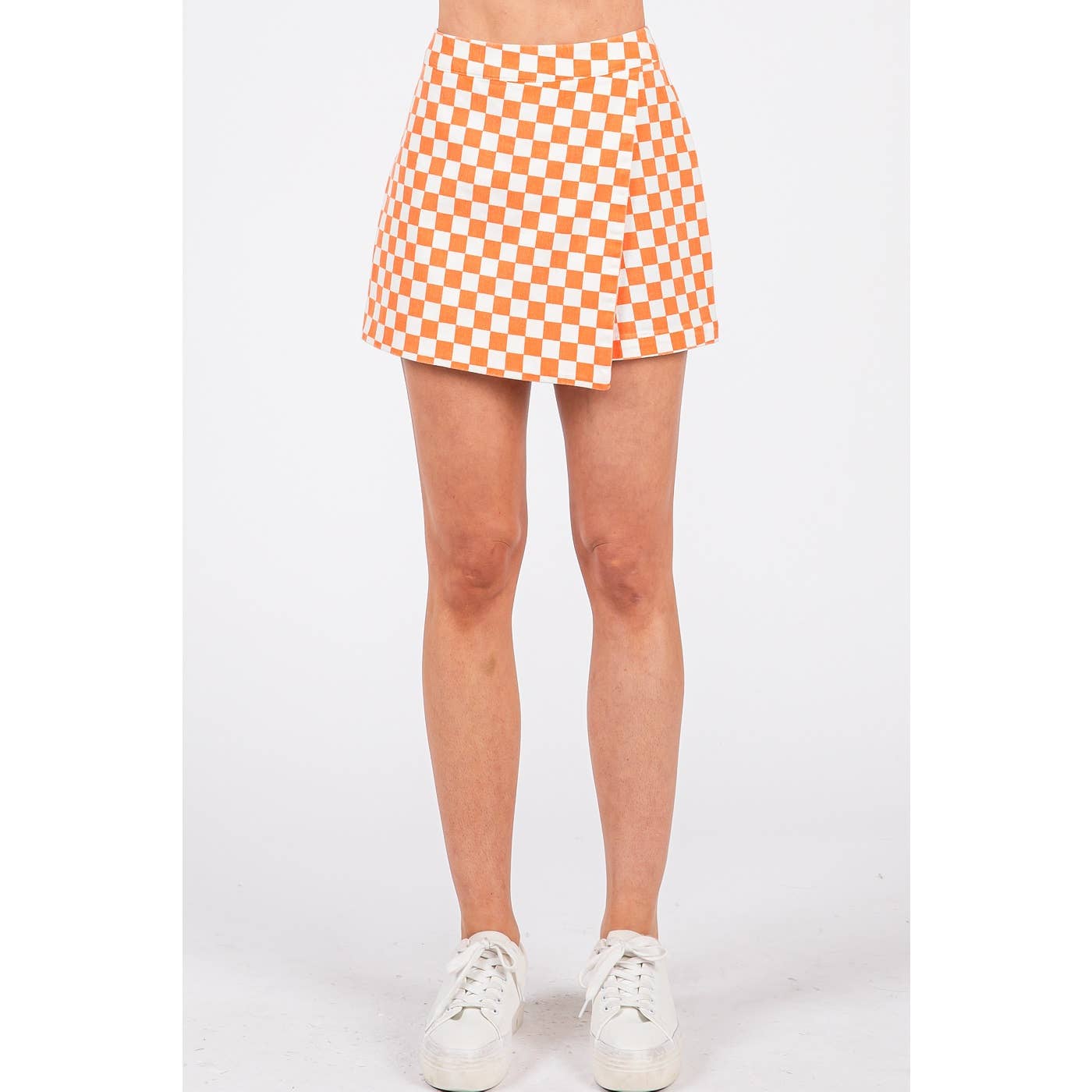 Checkered Game Day Orange and White Mini Skort