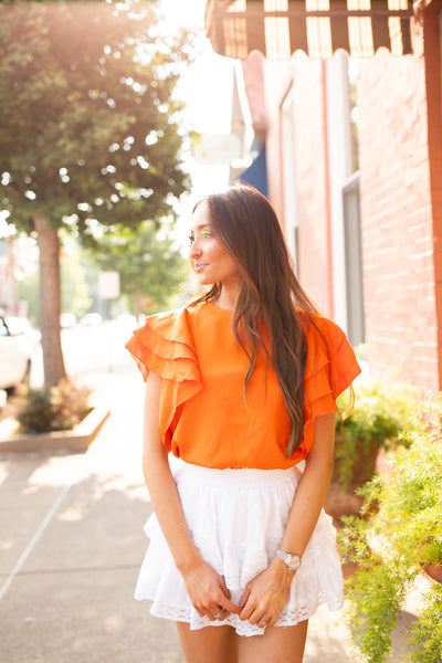 The Girl Club - Checker Elastic Waist Crop Top - Cream / Orange