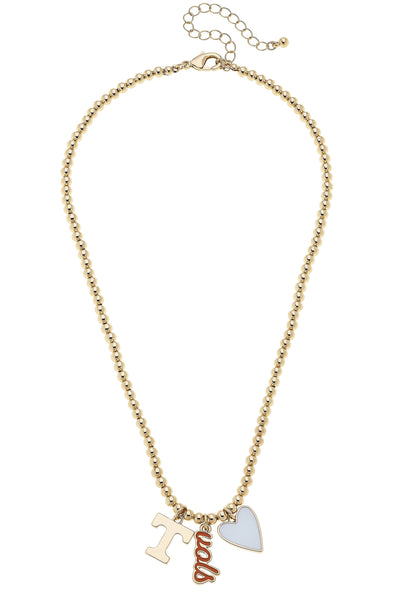 Tennessee Vols Ball Bead Charm Necklace in Shiny Gold