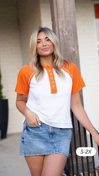 Kristian Orange Baseball Tee