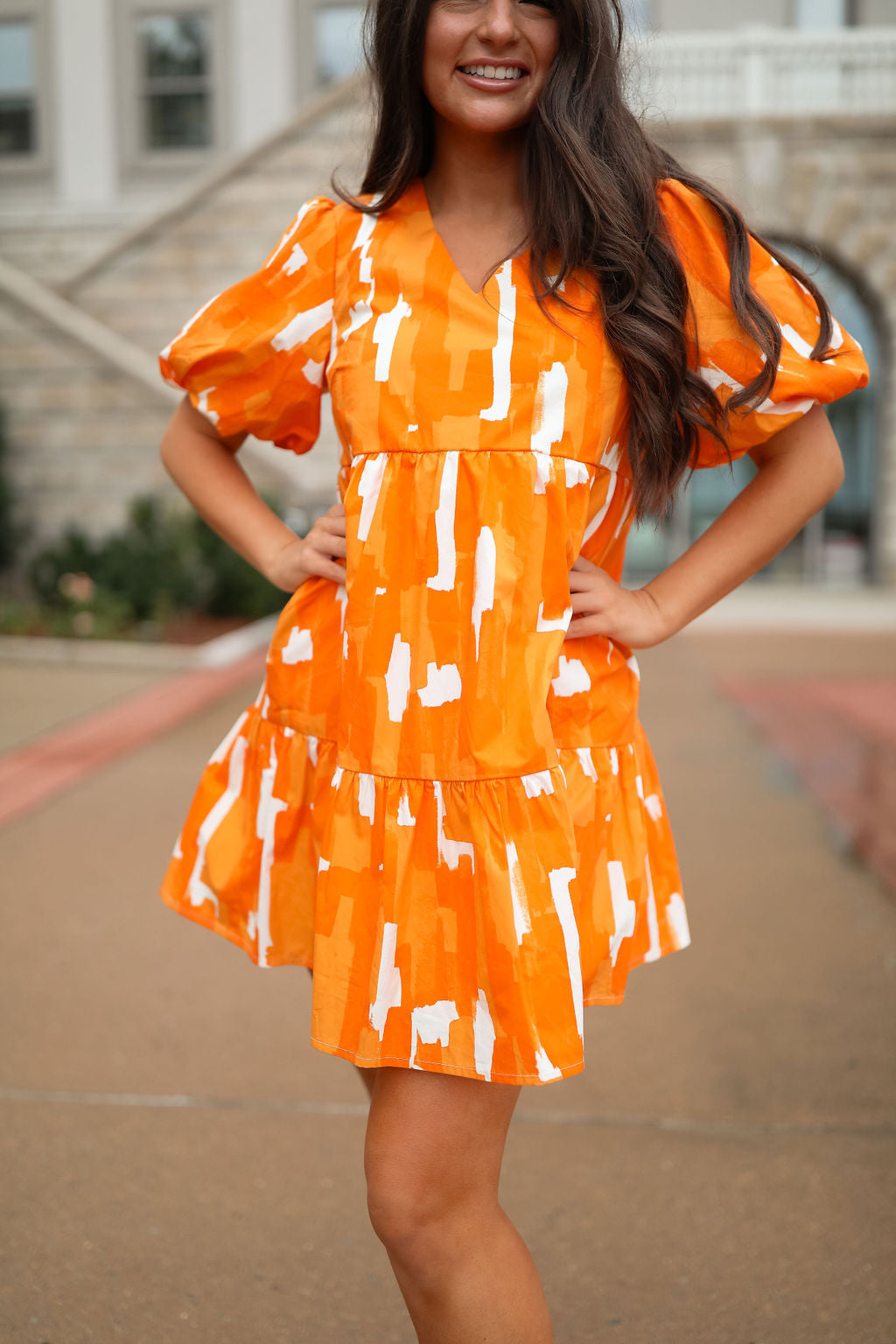 Orange v neck dress hotsell