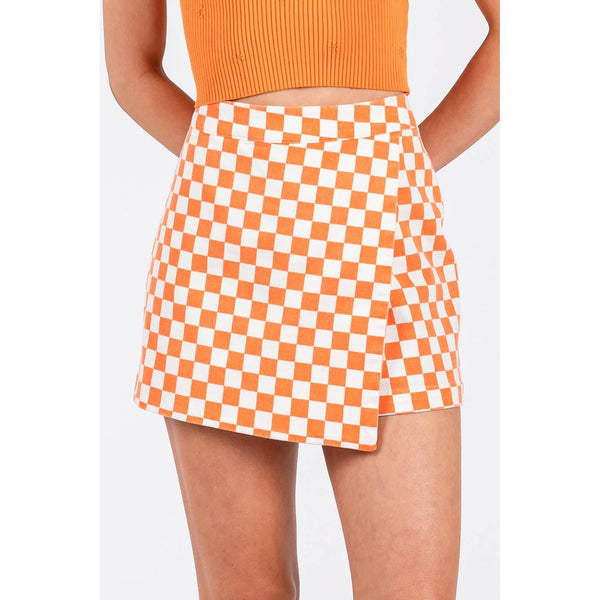 Checkered Game Day Orange and White Mini Skort