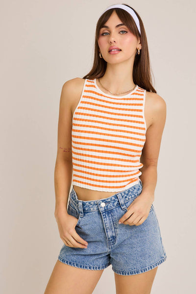 Orange and White Striped Crop Tank