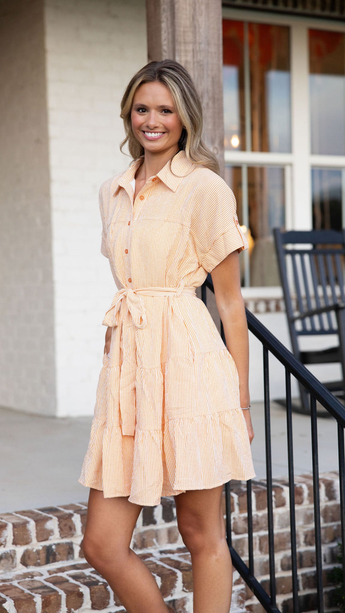 Reece Orange Seersucker Dress