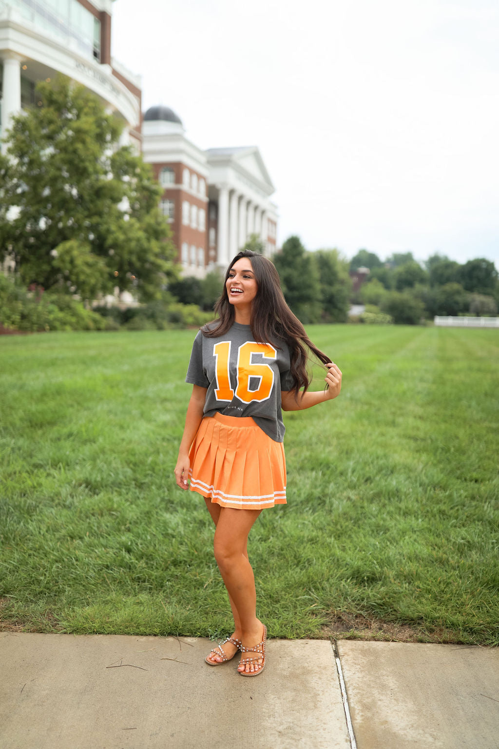 Orange Pleated Skort with Sequin Trim