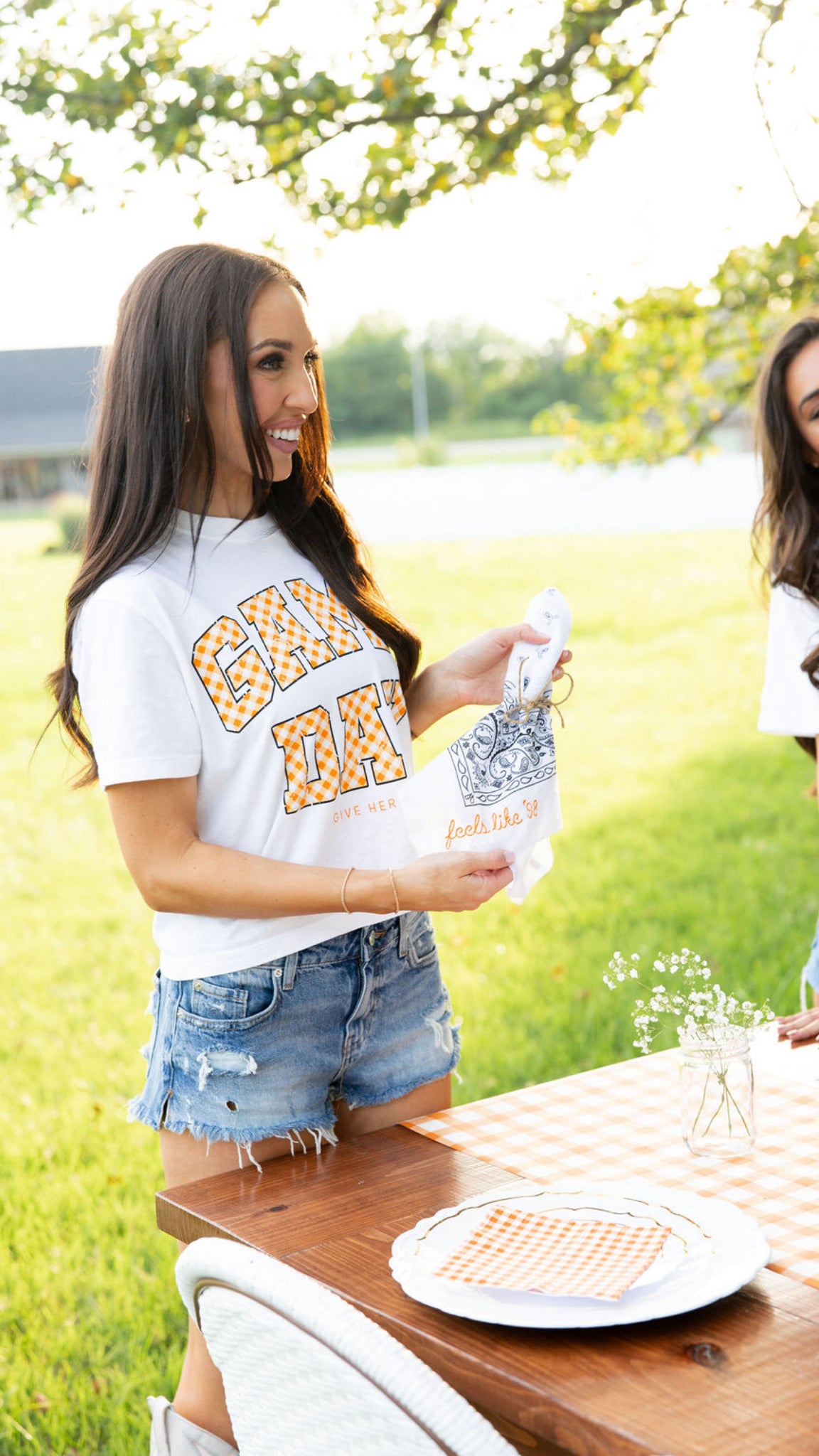 Game Day Checkered Tee Crop