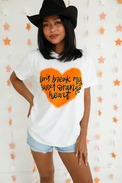 Sweet Orange Heart White Short Sleeve