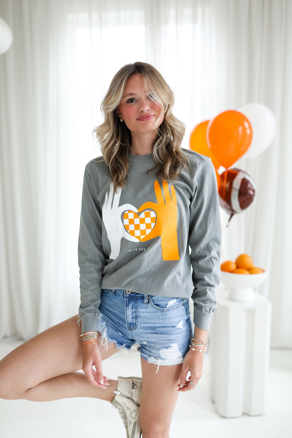 Checkered Heart Hands Long Sleeve