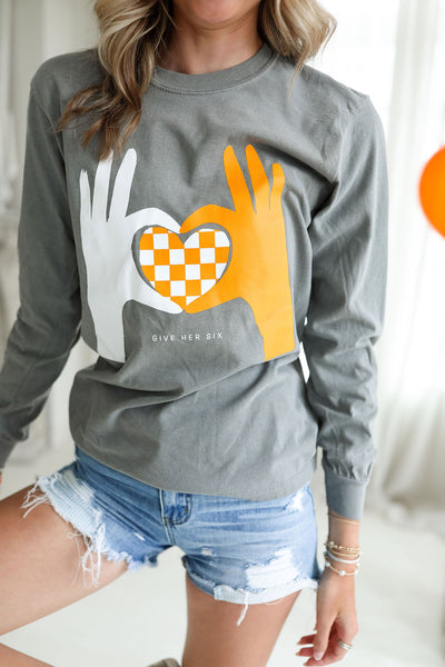 Checkered Heart Hands Long Sleeve