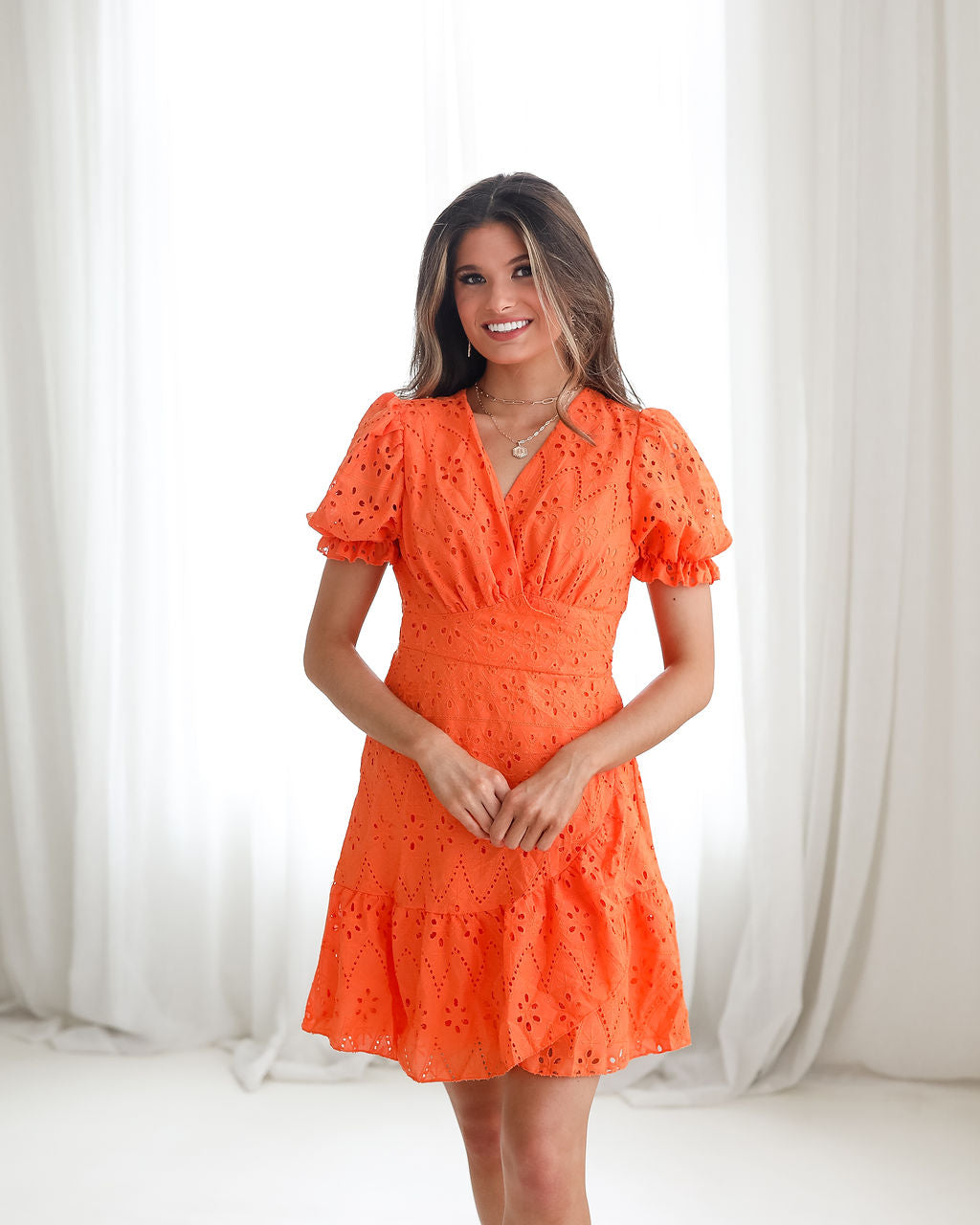 Bailey Orange Eyelet Wrap Dress