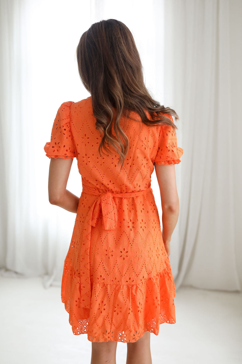 Bailey Orange Eyelet Wrap Dress