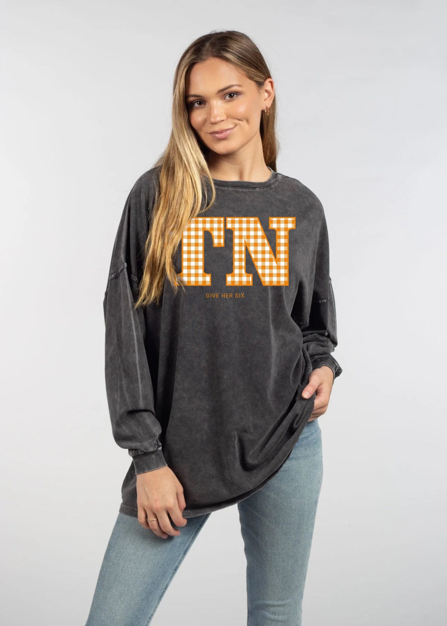 TN Gingham Oversized Long Sleeve