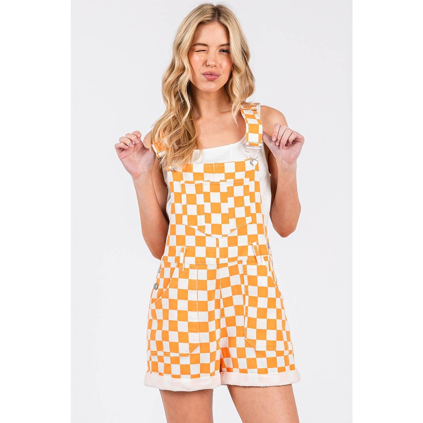 Game Day Checkered Overall Shorts