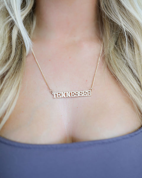 Tennessee Vols Varsity Outline Necklace in Shiny Gold