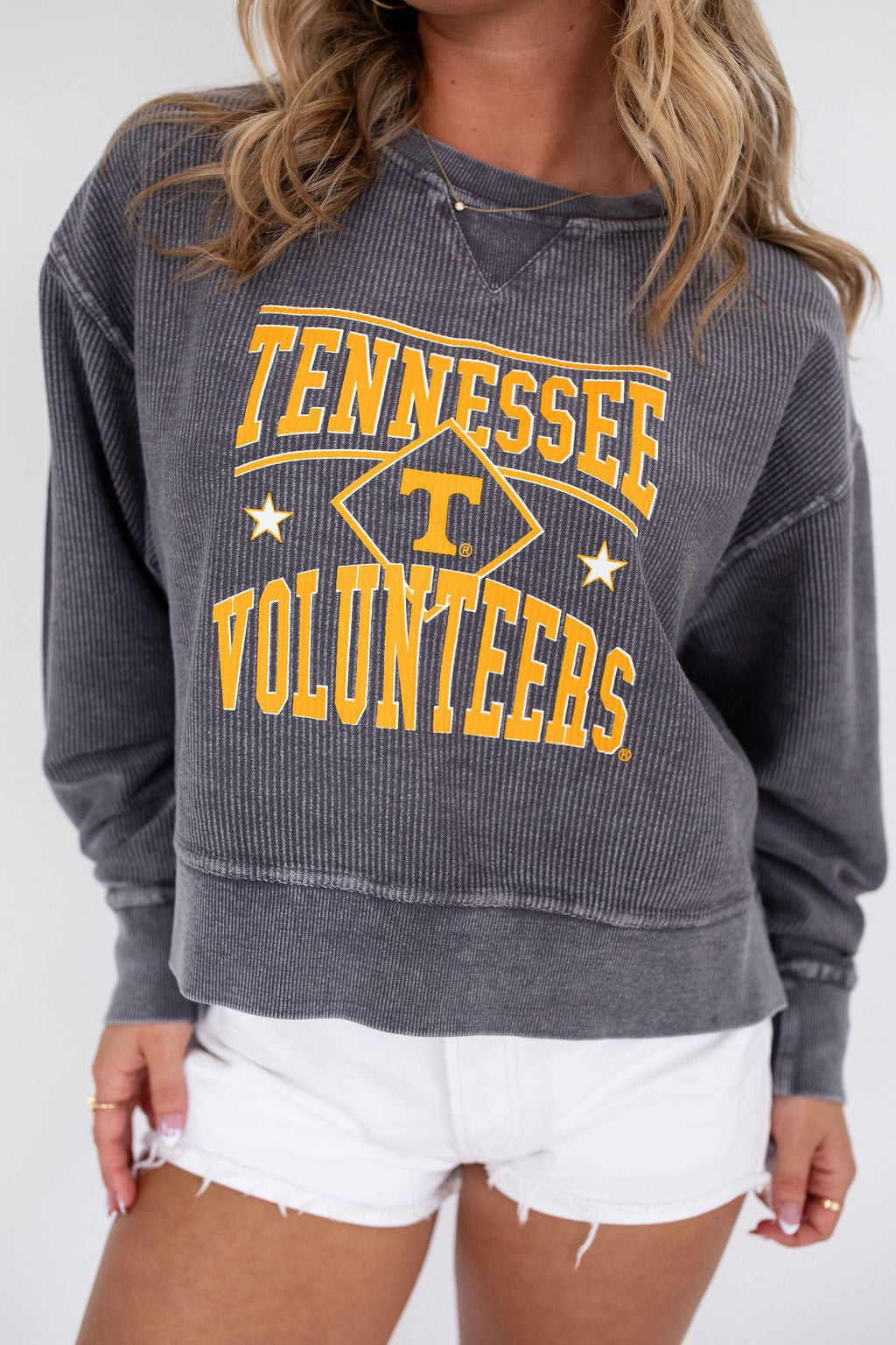 Tennessee Cropped Charcoal Licensed Corded Crew