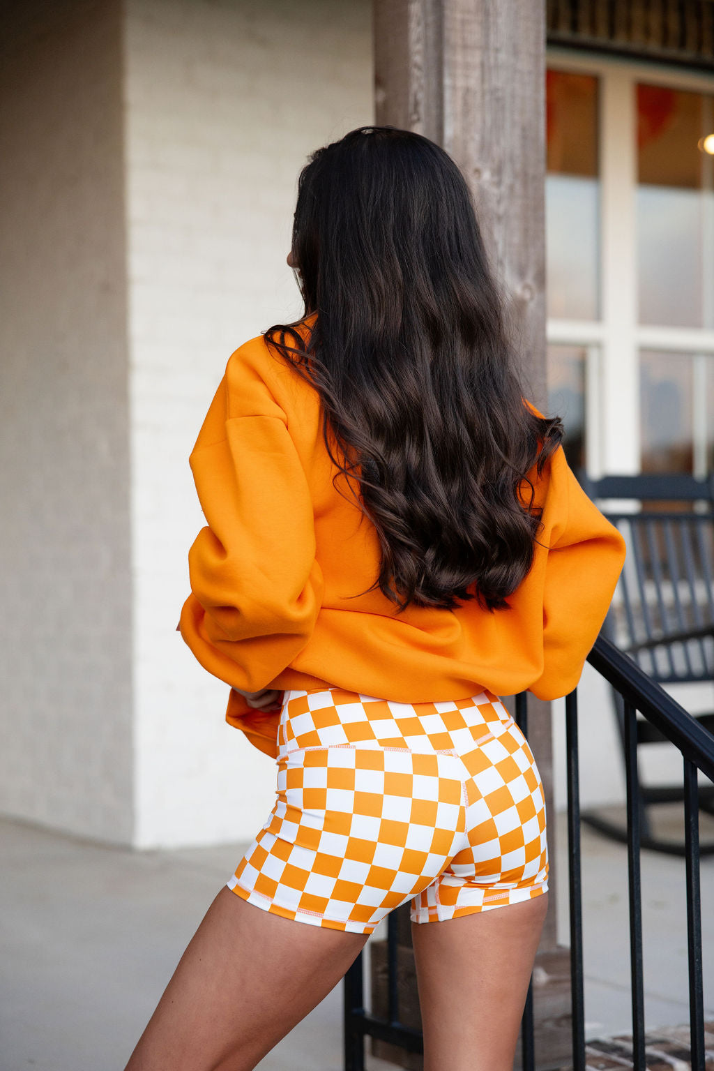 Checker Orange and White Bike Shorts