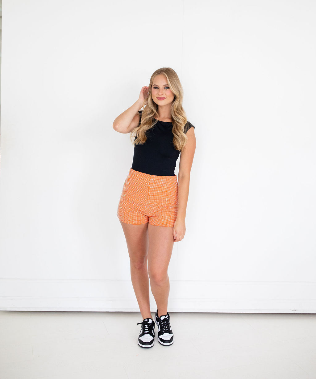 Grace's Orange Studded Shorts