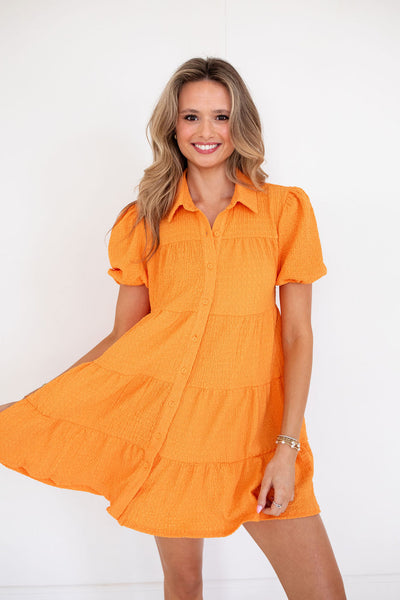 Taylor Orange Crinkled Dress