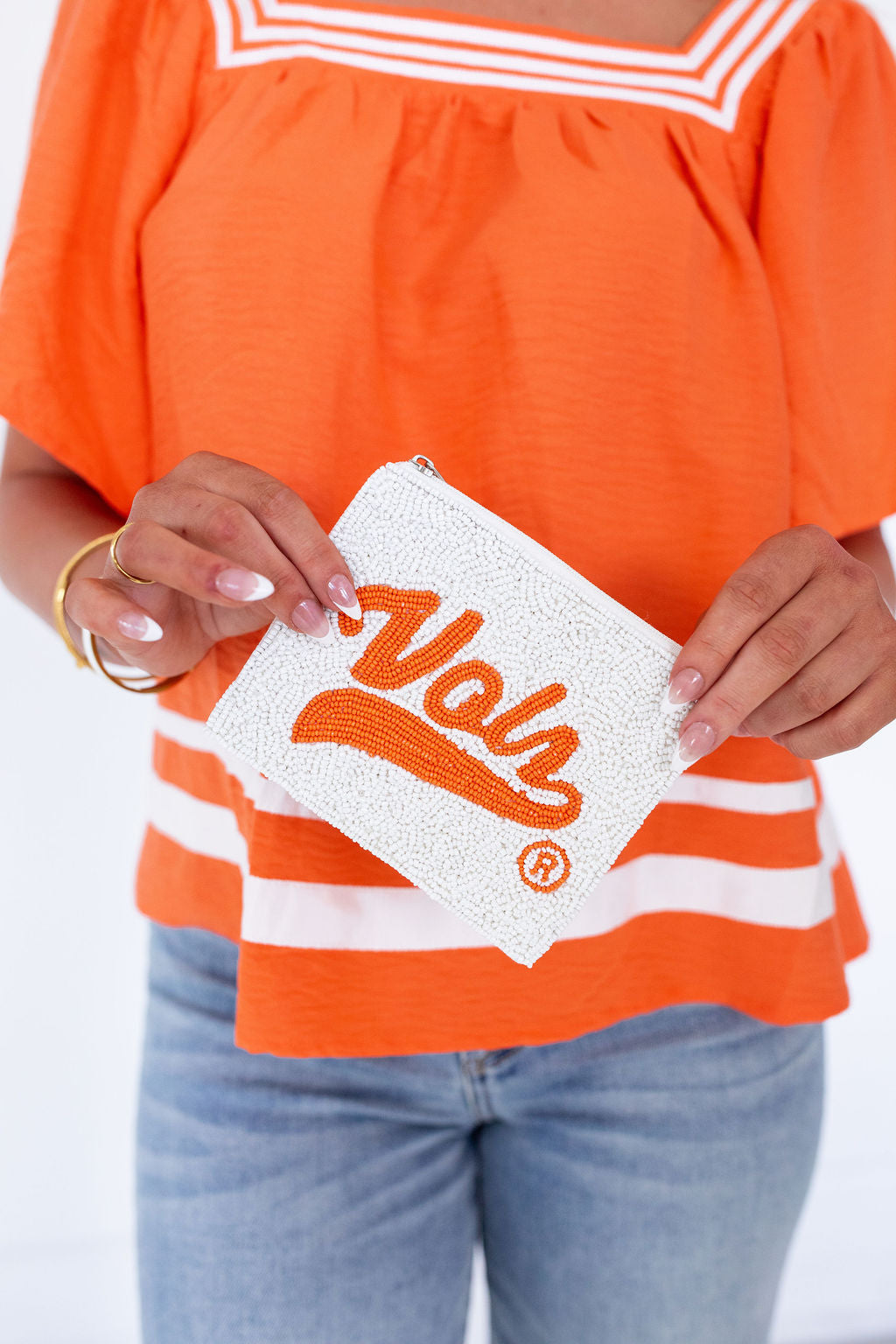 White Vols Beaded Pouch