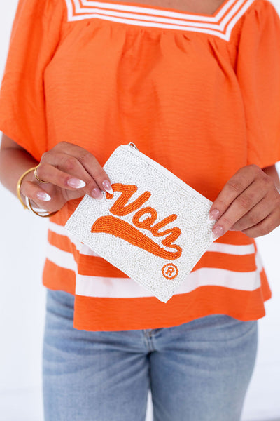 White Vols Beaded Pouch