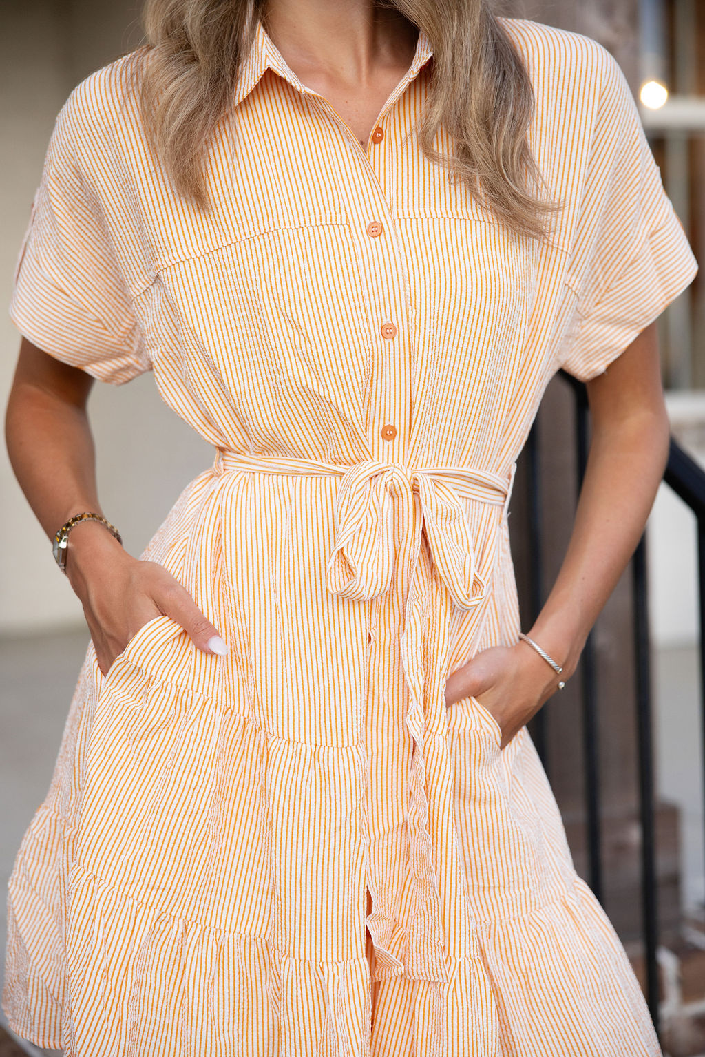 Reece Orange Seersucker Dress