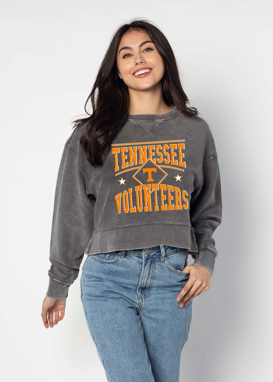 Tennessee Cropped Charcoal Licensed Corded Crew