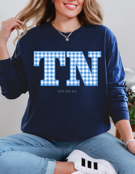 TN Blue Gingham Sweatshirt