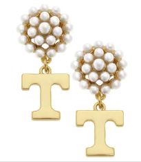 Power T Gold Pearl Cluster Earring