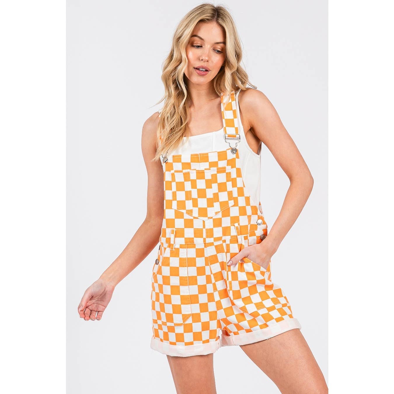 Game Day Checkered Overall Shorts