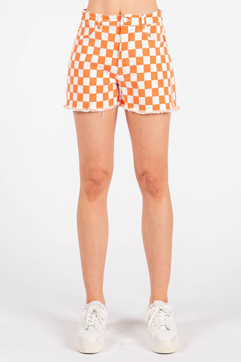 Checkered Denim Shorts