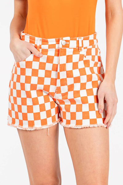 Checkered Denim Shorts