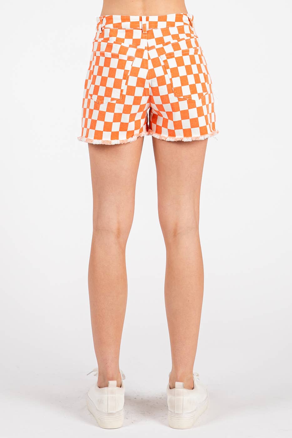Checkered Denim Shorts