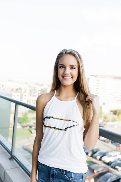 TN Flowy White Tank with Gold Outline